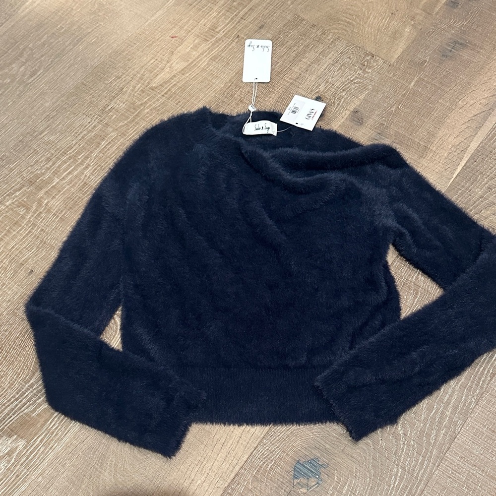 NWT Sadie & Sage Fuzzy Blue Crew Neck Sweater